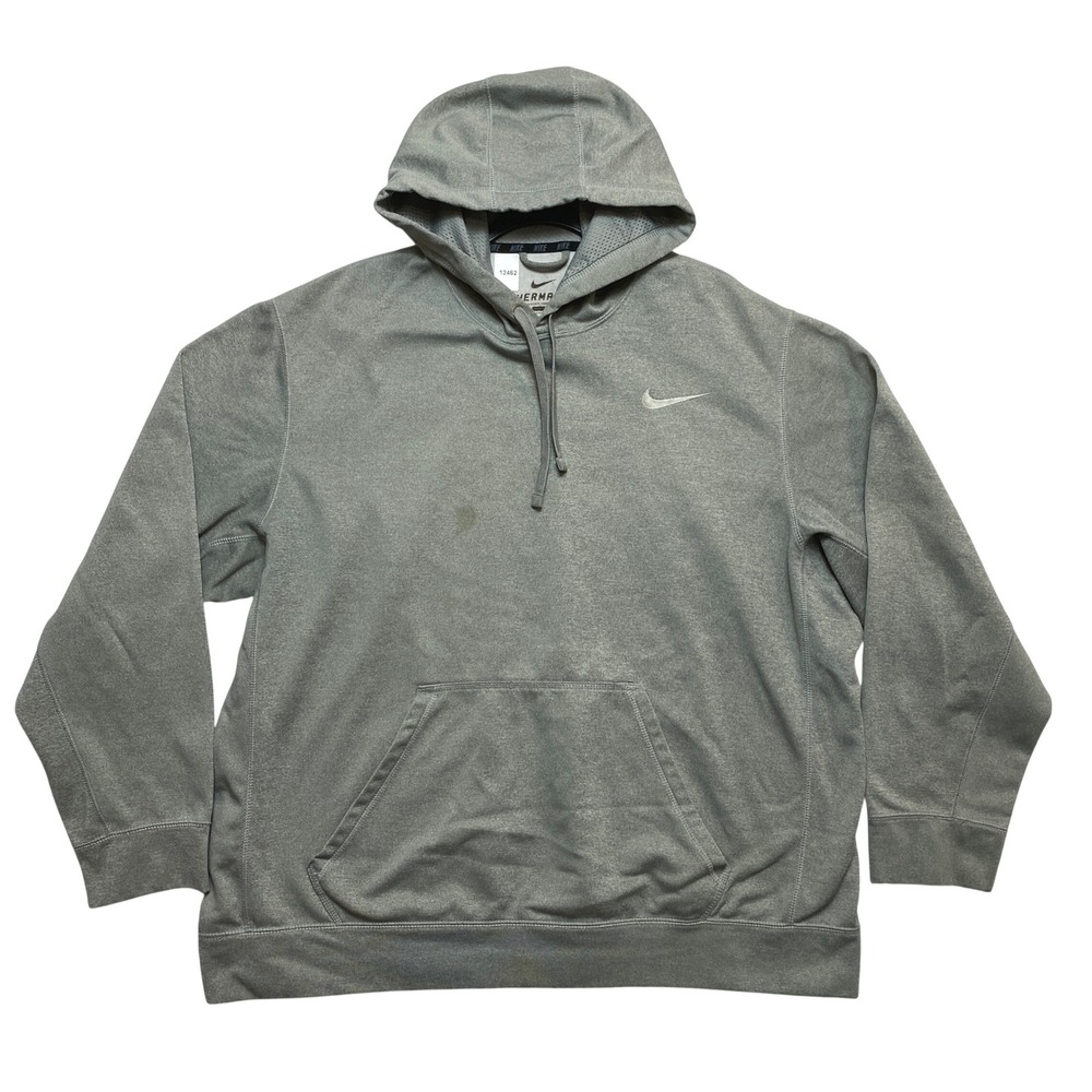 Nike Hoodie Mens XXL Gray Therma-FIT Pullover Sweatshirt Swoosh Logo Adult